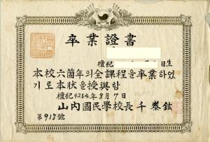 1951년 산내국민학교 졸업증서